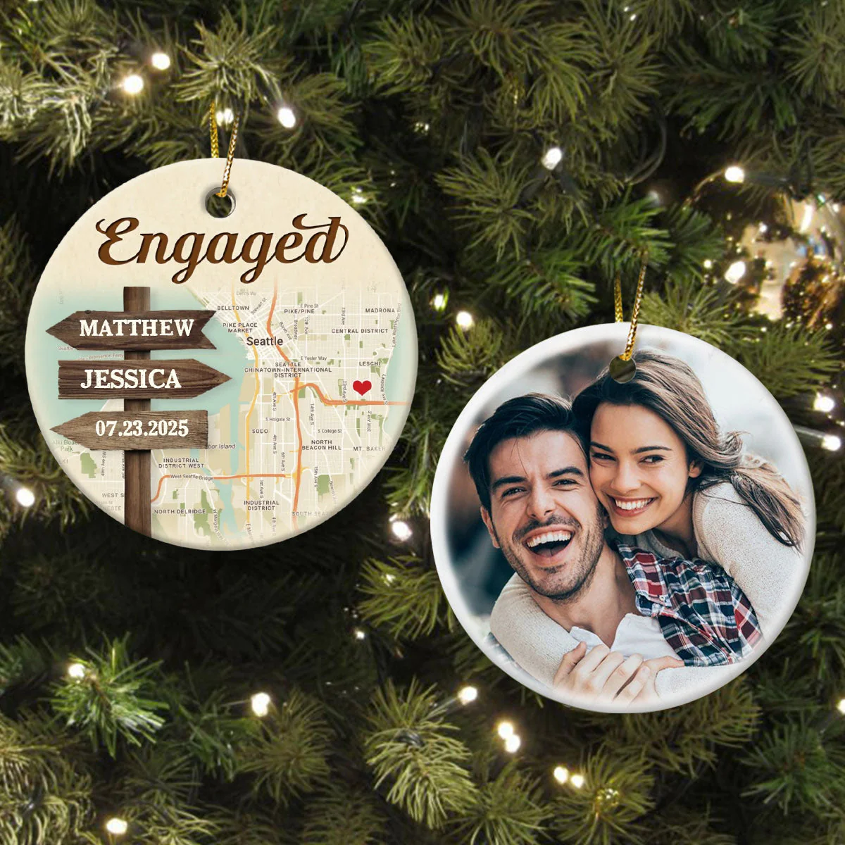 Personalized Signpost Location Map Engagement Ornament - Anniversary Gift For Couples - Image 6