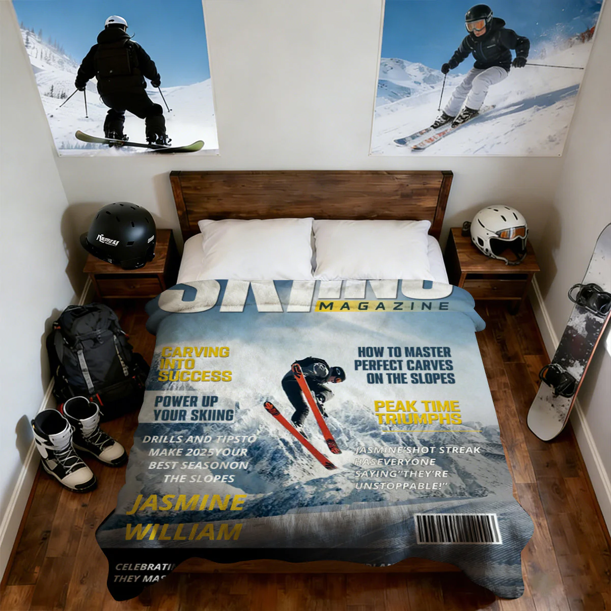 Personalized Skiing Magazine Cover Blanket Skiing Player Gift, Unique Gifts For Skiing Player - Image 2