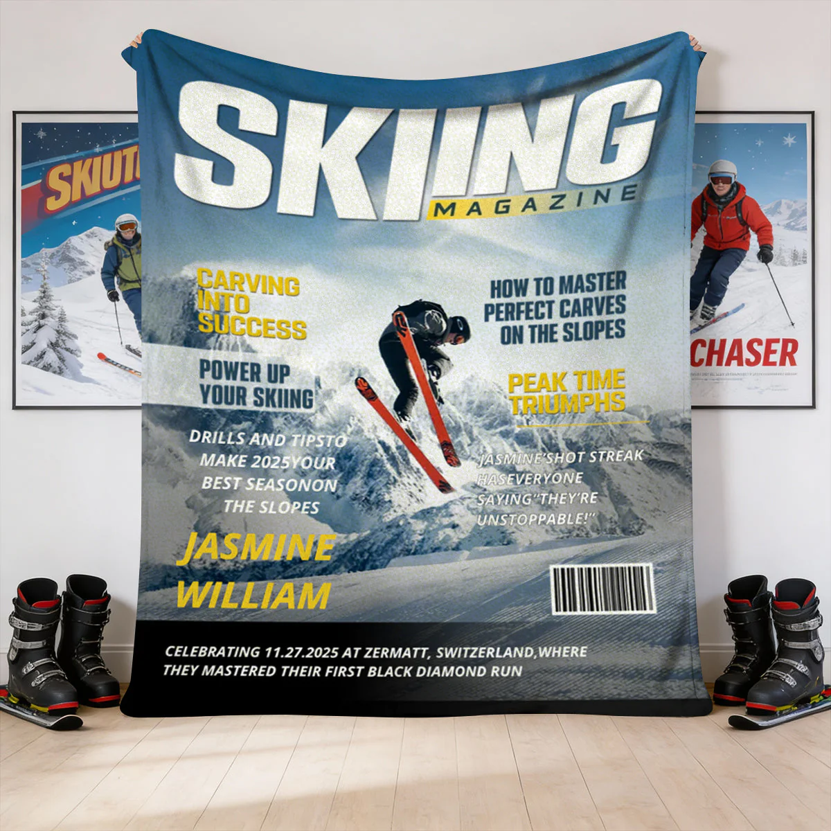 Personalized Skiing Magazine Cover Blanket Skiing Player Gift, Unique Gifts For Skiing Player - Image 3