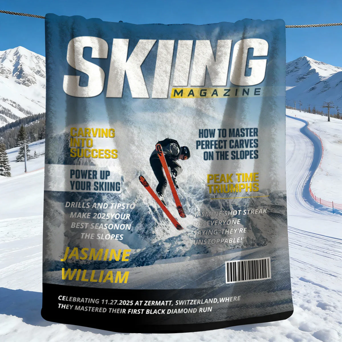 Personalized Skiing Magazine Cover Blanket Skiing Player Gift, Unique Gifts For Skiing Player - Image 4