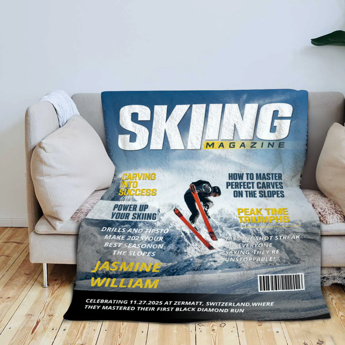 Personalized Skiing Magazine Cover Blanket Skiing Player Gift, Unique Gifts For Skiing Player - Image 5