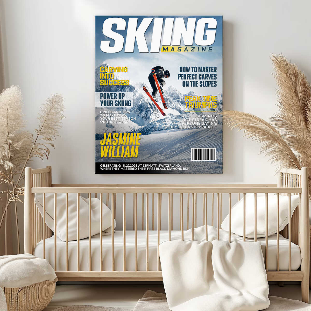 Personalized Skiing Magazine Cover Canvas Custom Sport Magazine Cover, Skiing Player Gift, Unique Gifts For Skiing Player - Image 5
