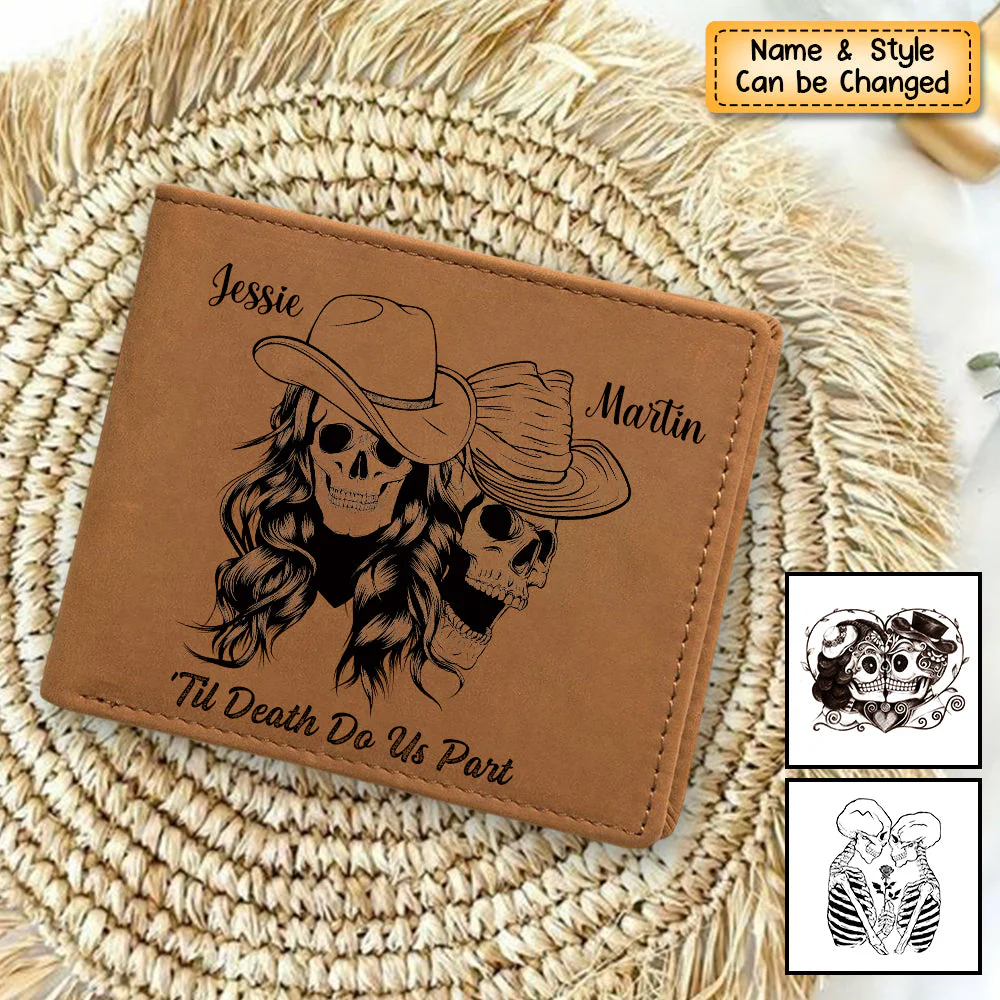 Personalized Skull Couple Gift - Genuine Premium Leather Card Wallet - Image 3