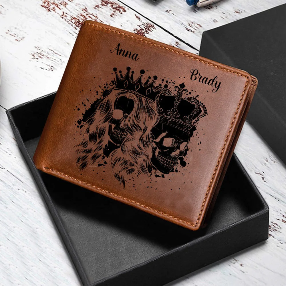 Personalized Skull Couple Gift - Genuine Premium Leather Card Wallet - Image 4