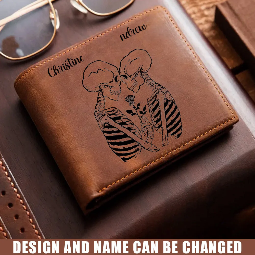 Personalized Skull Couple Gift - Genuine Premium Leather Card Wallet - Image 6