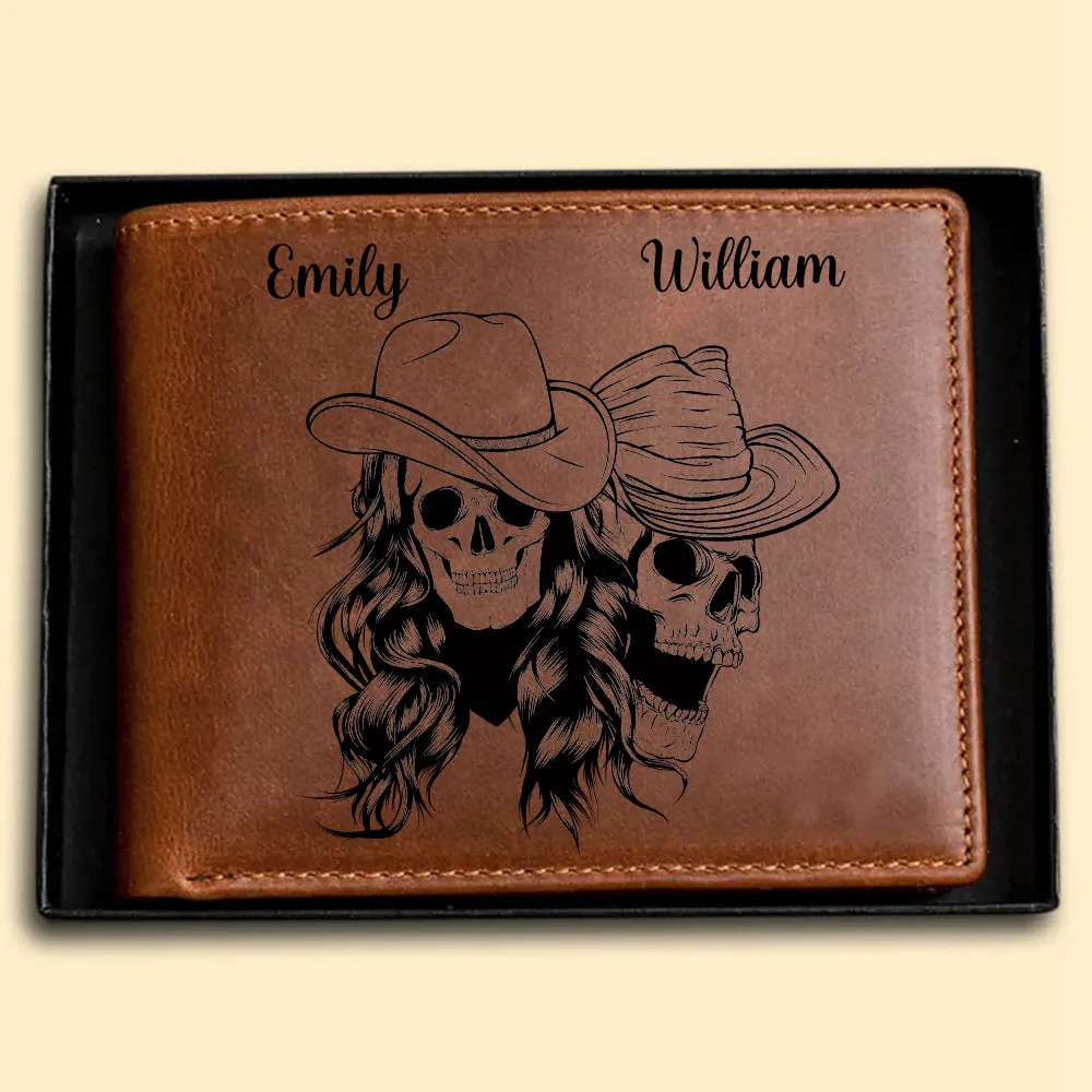 Personalized Skull Couple Gift - Genuine Premium Leather Card Wallet - Image 7