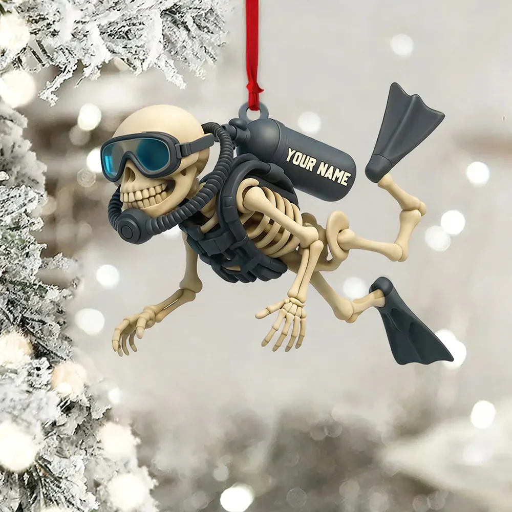 Personalized Skull Diving Christmas Acrylic Ornament - Image 2