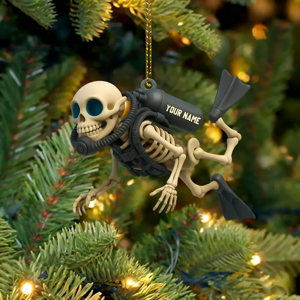 Personalized Skull Diving Christmas Acrylic Ornament - Image 3