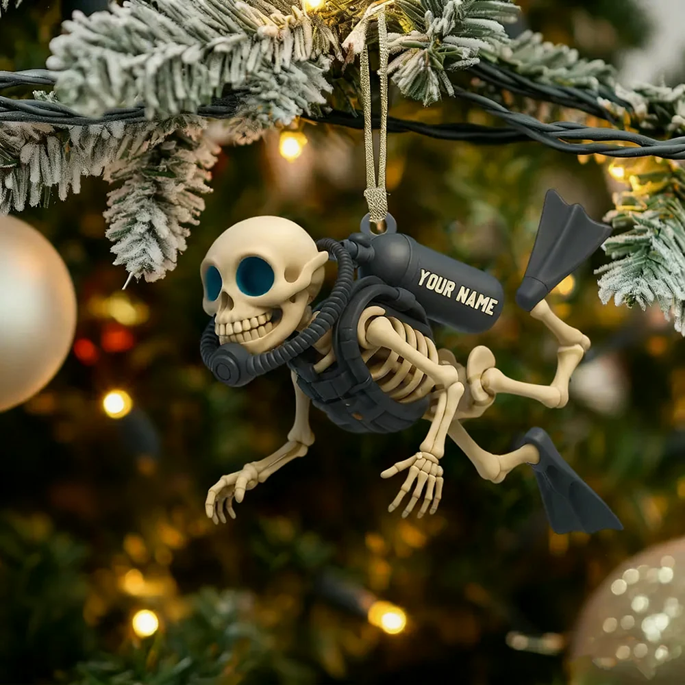 Personalized Skull Diving Christmas Acrylic Ornament - Image 5