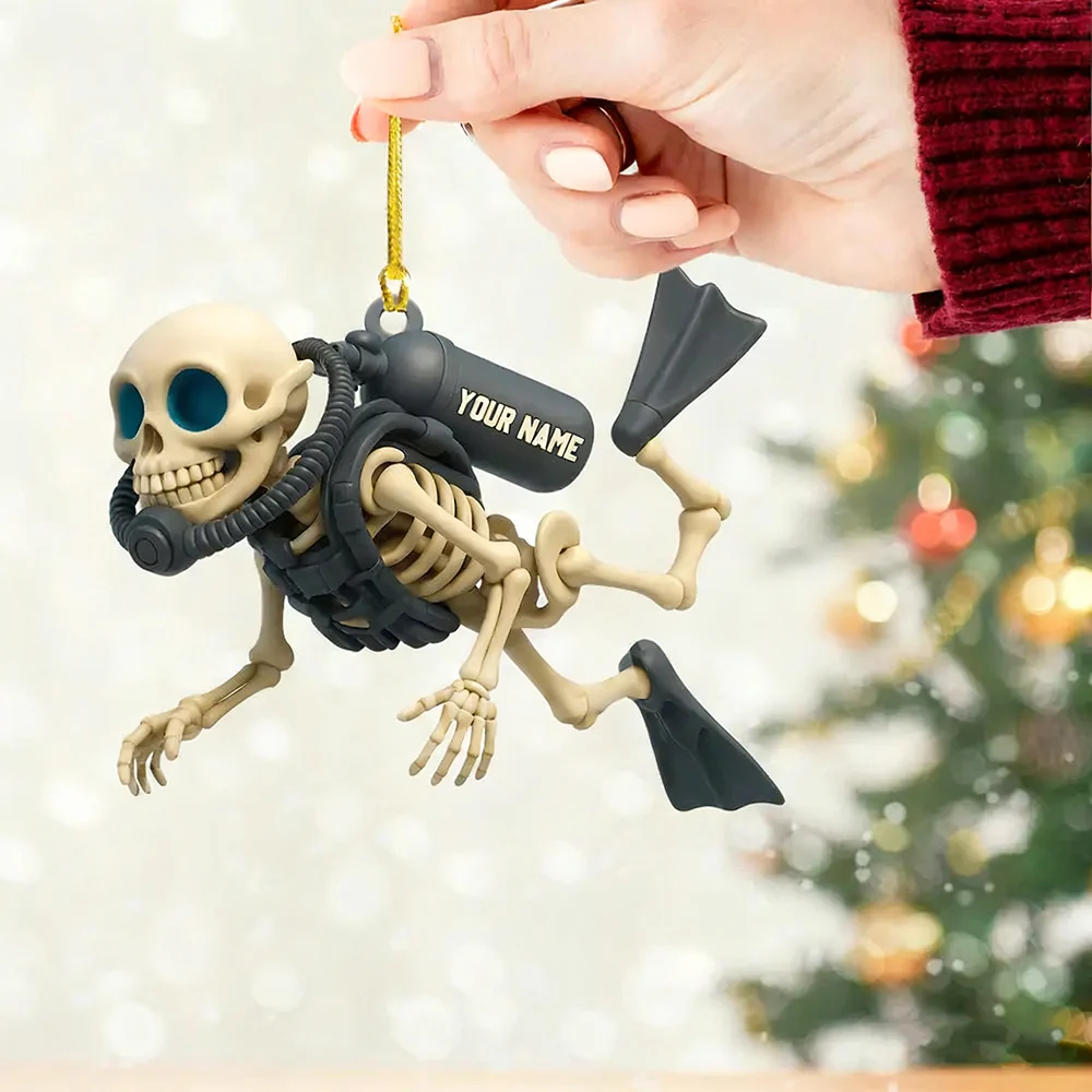 Personalized Skull Diving Christmas Acrylic Ornament - Image 6