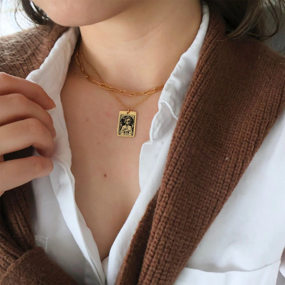 Personalized Skull Mom Kids Tarot Card Necklace Gift for Grandma Mom - Image 4