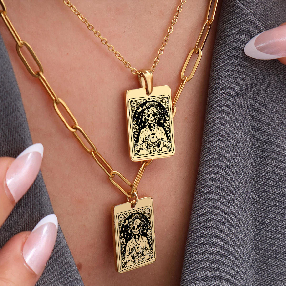 Personalized Skull Mom Kids Tarot Card Necklace Gift for Grandma Mom - Image 8