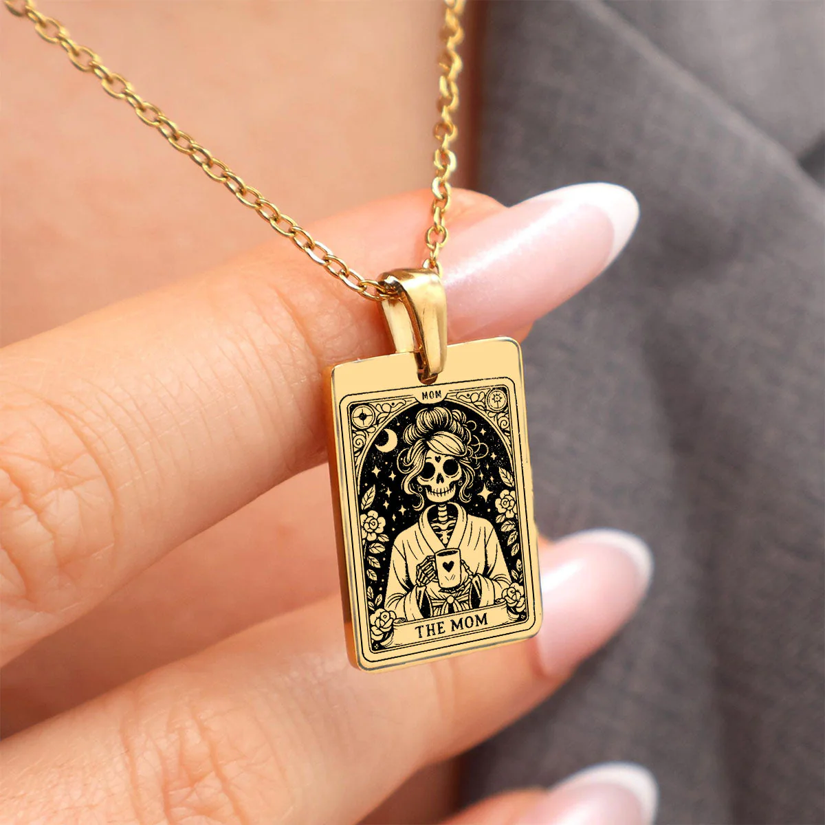 Personalized Skull Mom Kids Tarot Card Necklace Gift for Grandma Mom - Image 9