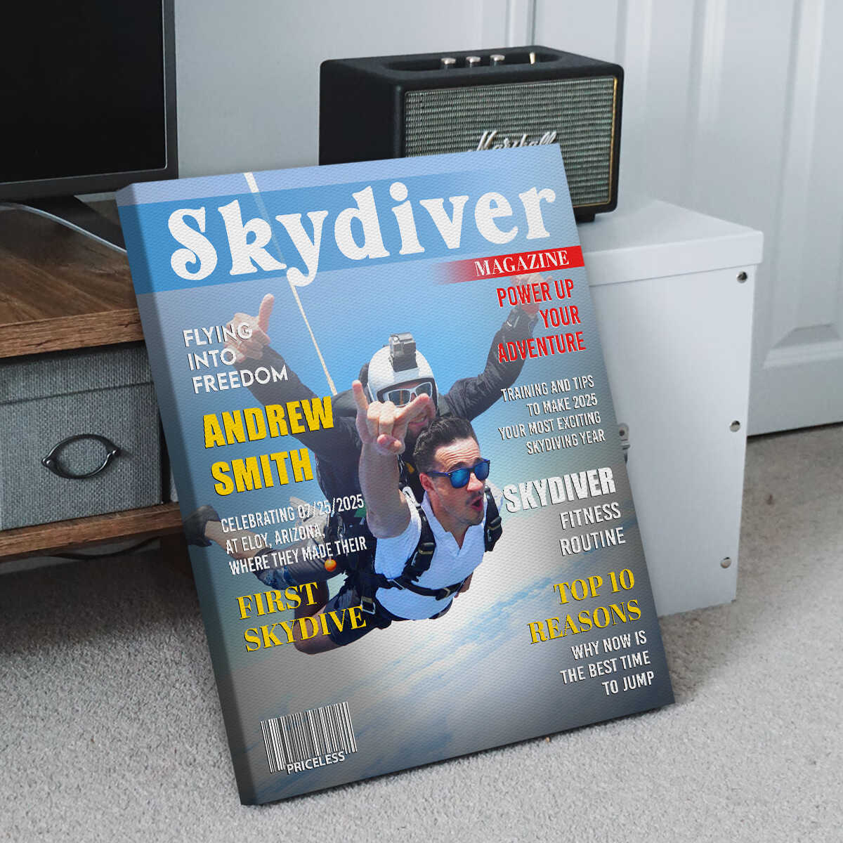 Personalized Skydiver Magazine Cover, Custom Skydiver Photo Canvas, Skydiving Adventure Canvas, Skydiver Gift, Birthday Gift - Image 2