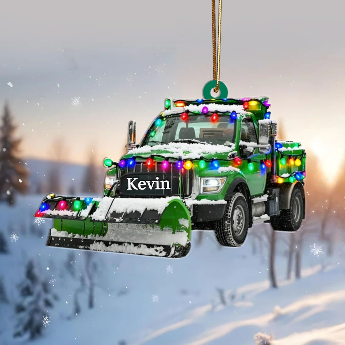 Personalized Snow Blower Truck Ornament, Christmas Light Ornament - Image 4