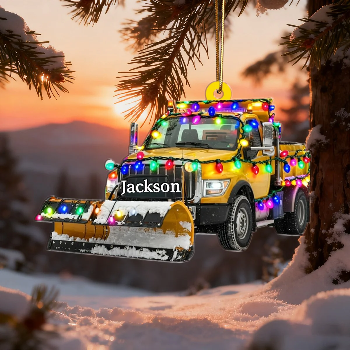 Personalized Snow Blower Truck Ornament, Christmas Light Ornament - Image 5