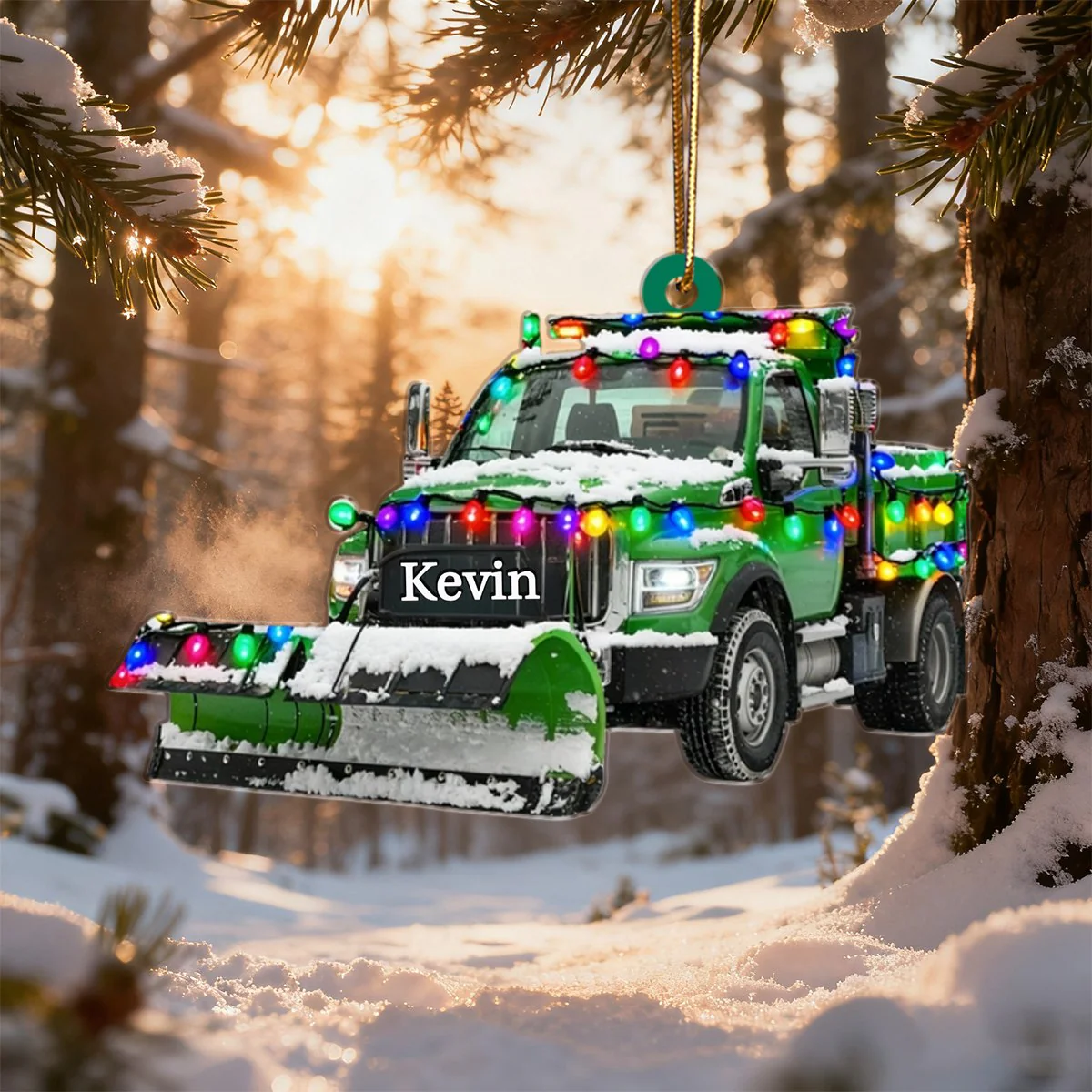 Personalized Snow Blower Truck Ornament, Christmas Light Ornament - Image 6