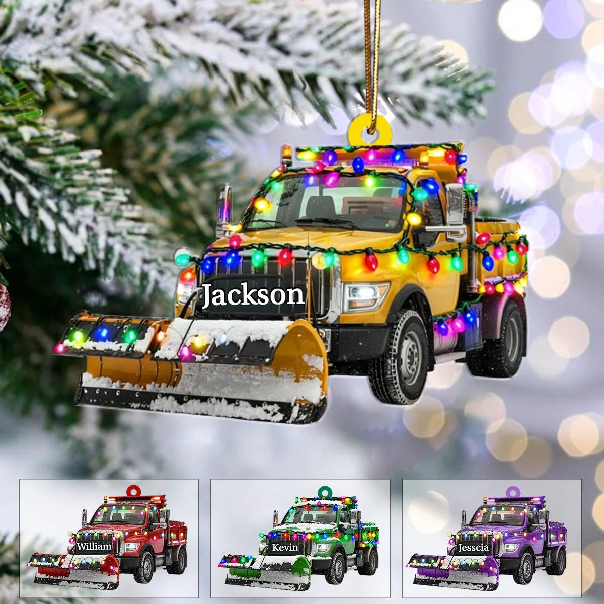 Personalized Snow Blower Truck Ornament, Christmas Light Ornament - Image 7
