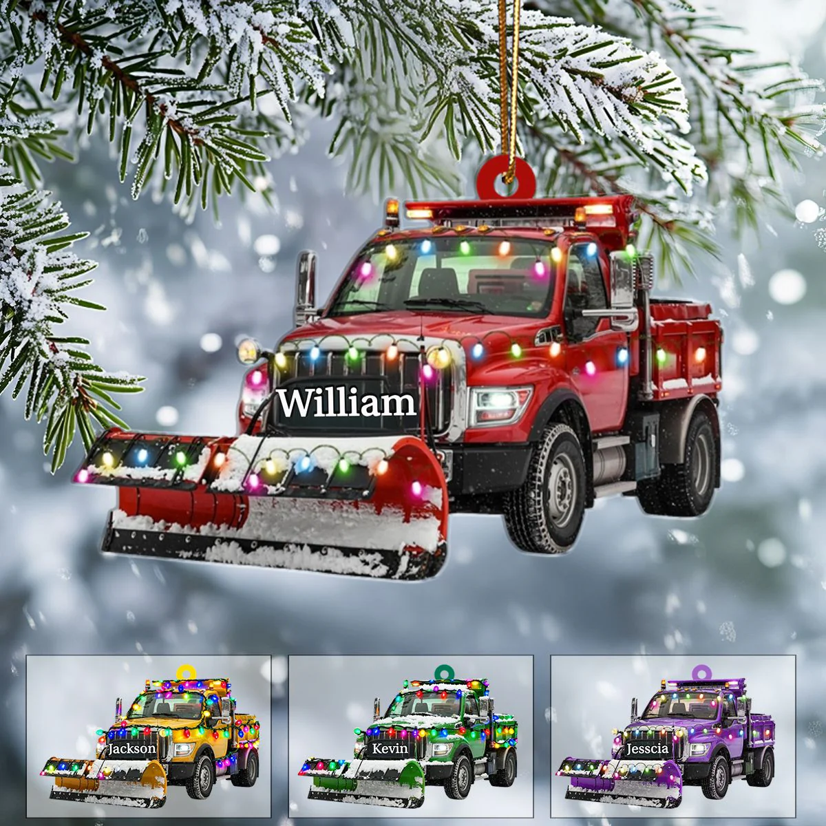 Personalized Snow Blower Truck Ornament, Christmas Light Ornament - Image 8