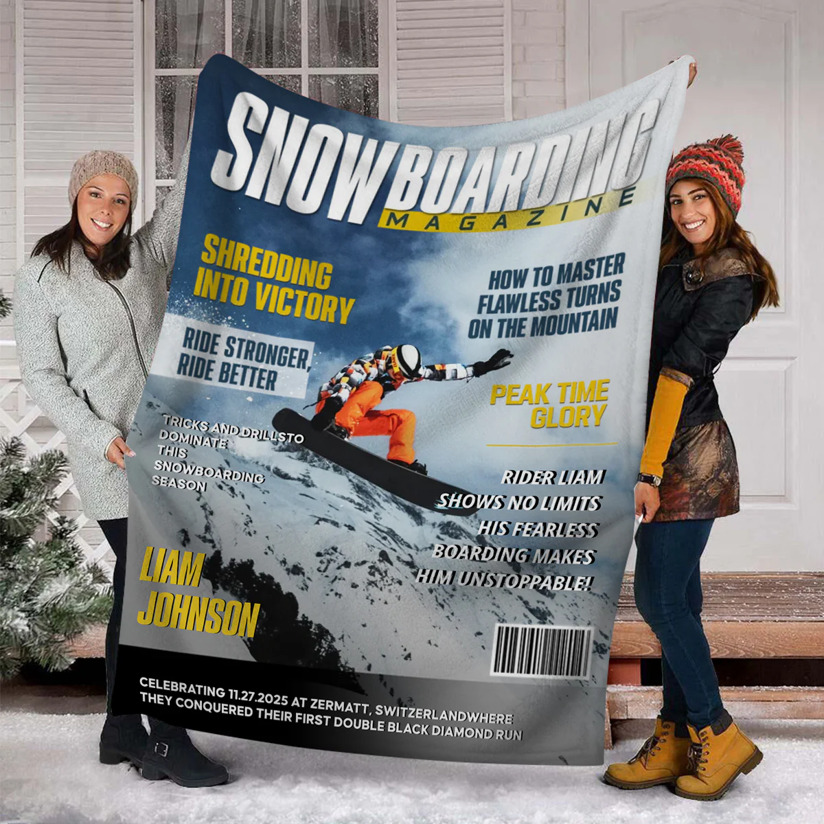 Personalized Snowboarding Magazine Cover Blanket, Snowboarding Player Gift, Unique Gifts For Snowboarding Lover - Image 2