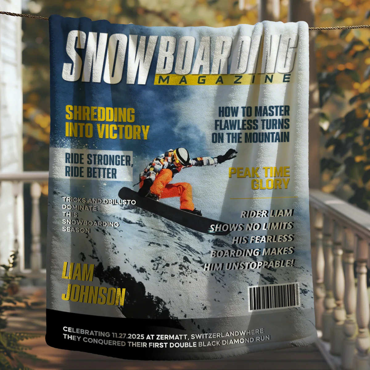 Personalized Snowboarding Magazine Cover Blanket, Snowboarding Player Gift, Unique Gifts For Snowboarding Lover - Image 3