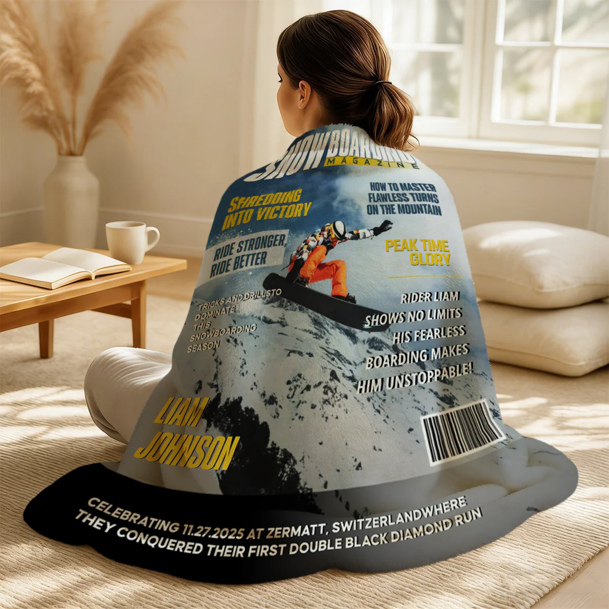 Personalized Snowboarding Magazine Cover Blanket, Snowboarding Player Gift, Unique Gifts For Snowboarding Lover - Image 4