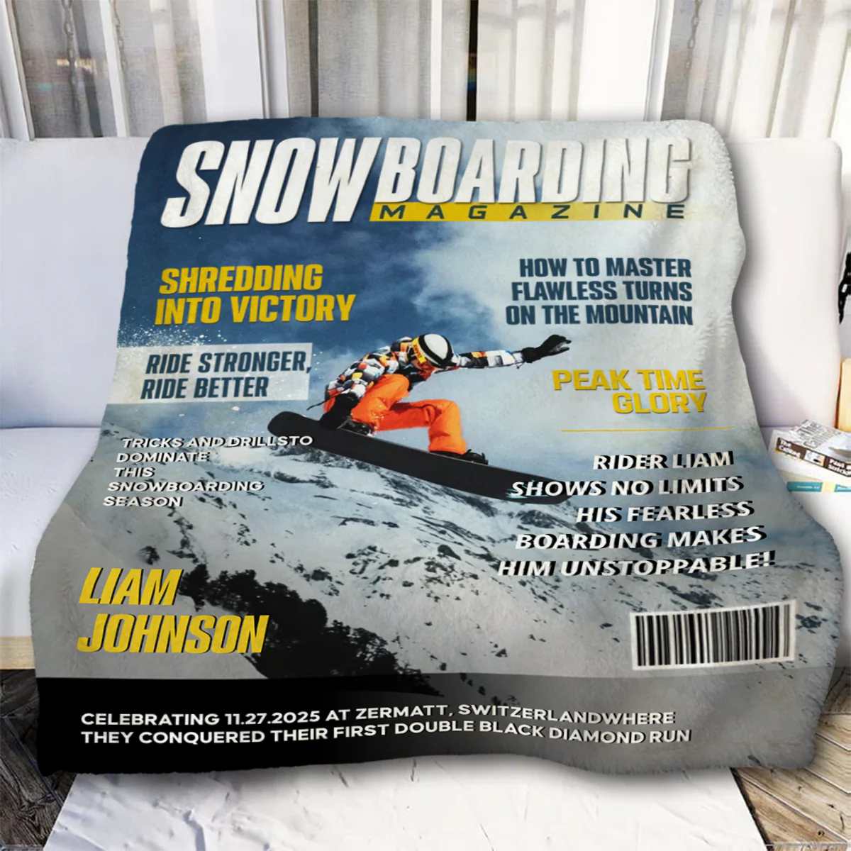 Personalized Snowboarding Magazine Cover Blanket, Snowboarding Player Gift, Unique Gifts For Snowboarding Lover - Image 5