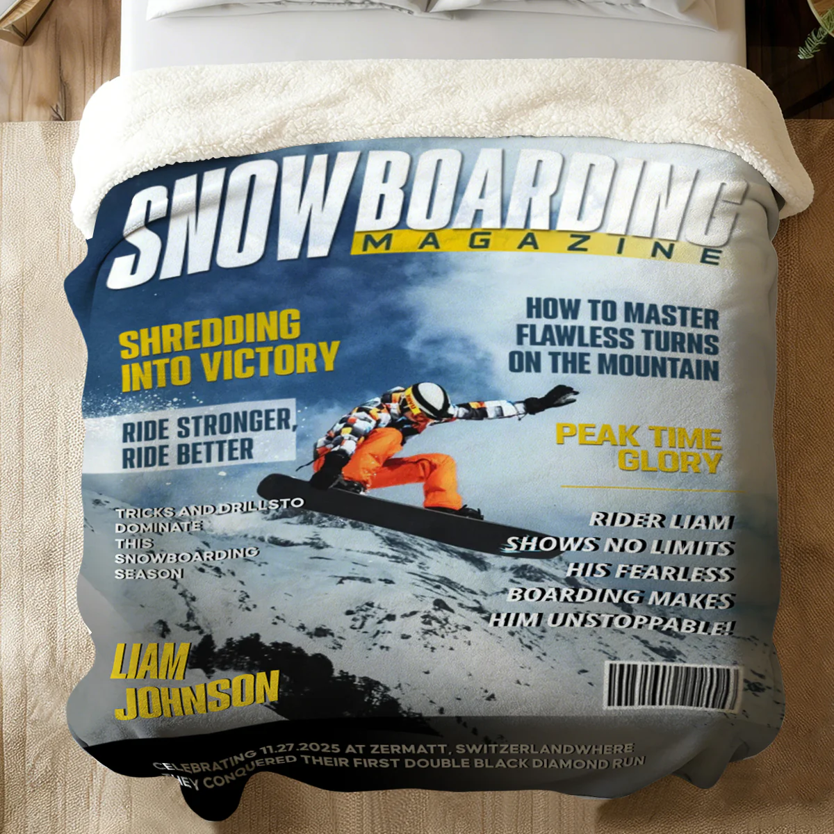 Personalized Snowboarding Magazine Cover Blanket, Snowboarding Player Gift, Unique Gifts For Snowboarding Lover - Image 6