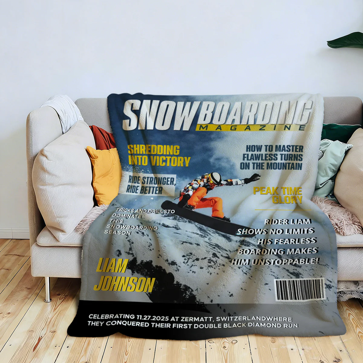 Personalized Snowboarding Magazine Cover Blanket, Snowboarding Player Gift, Unique Gifts For Snowboarding Lover - Image 7