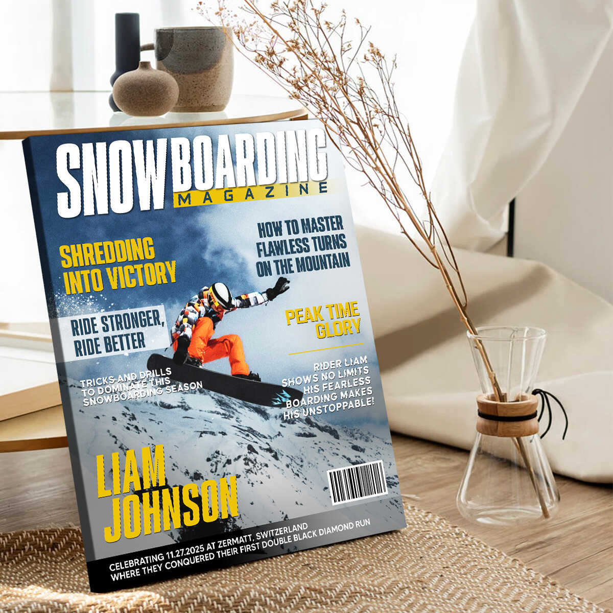 Personalized Snowboarding Magazine Cover Canvas, Snowboarding Player Gift, Unique Gifts For Snowboarding Lover - Image 3