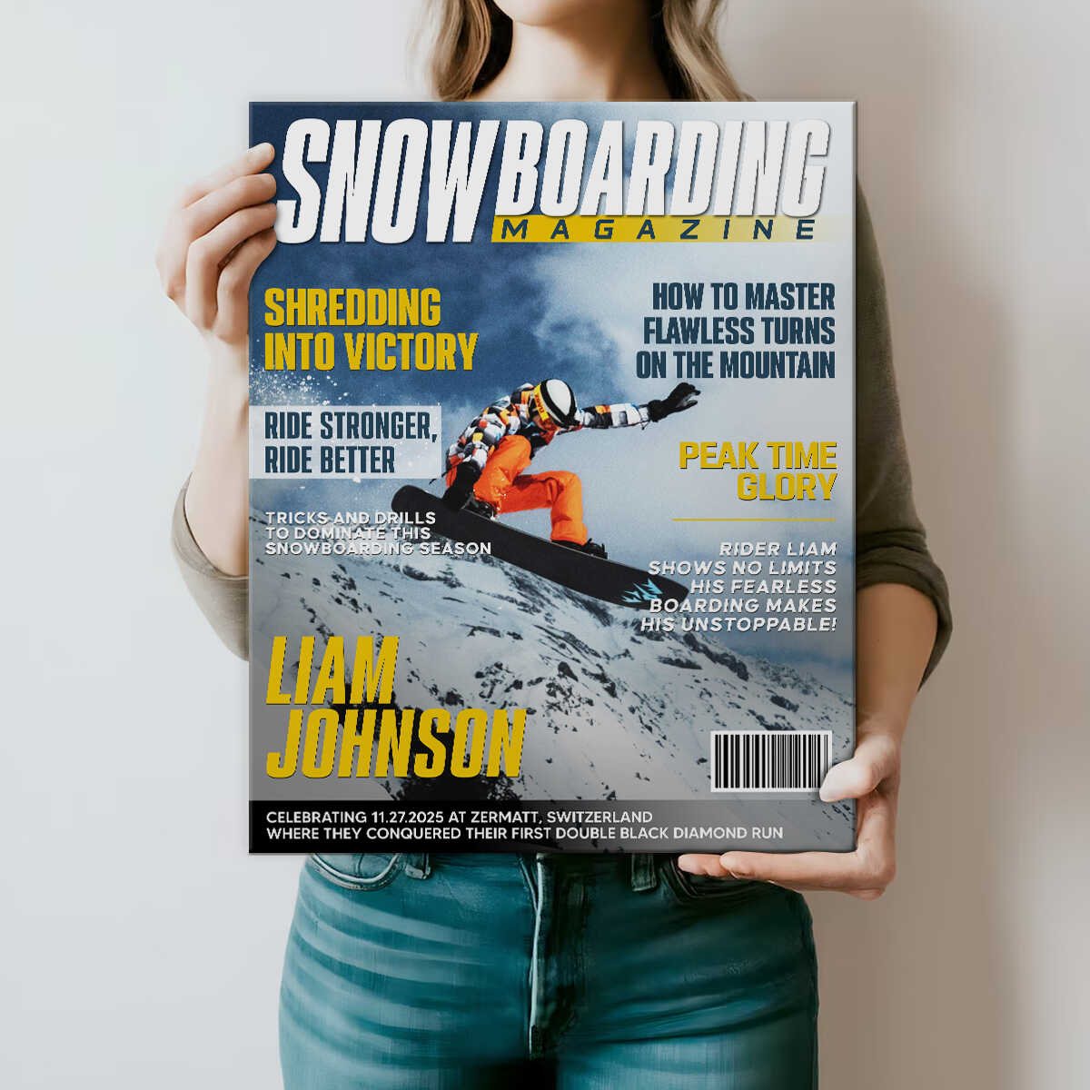 Personalized Snowboarding Magazine Cover Canvas, Snowboarding Player Gift, Unique Gifts For Snowboarding Lover - Image 5