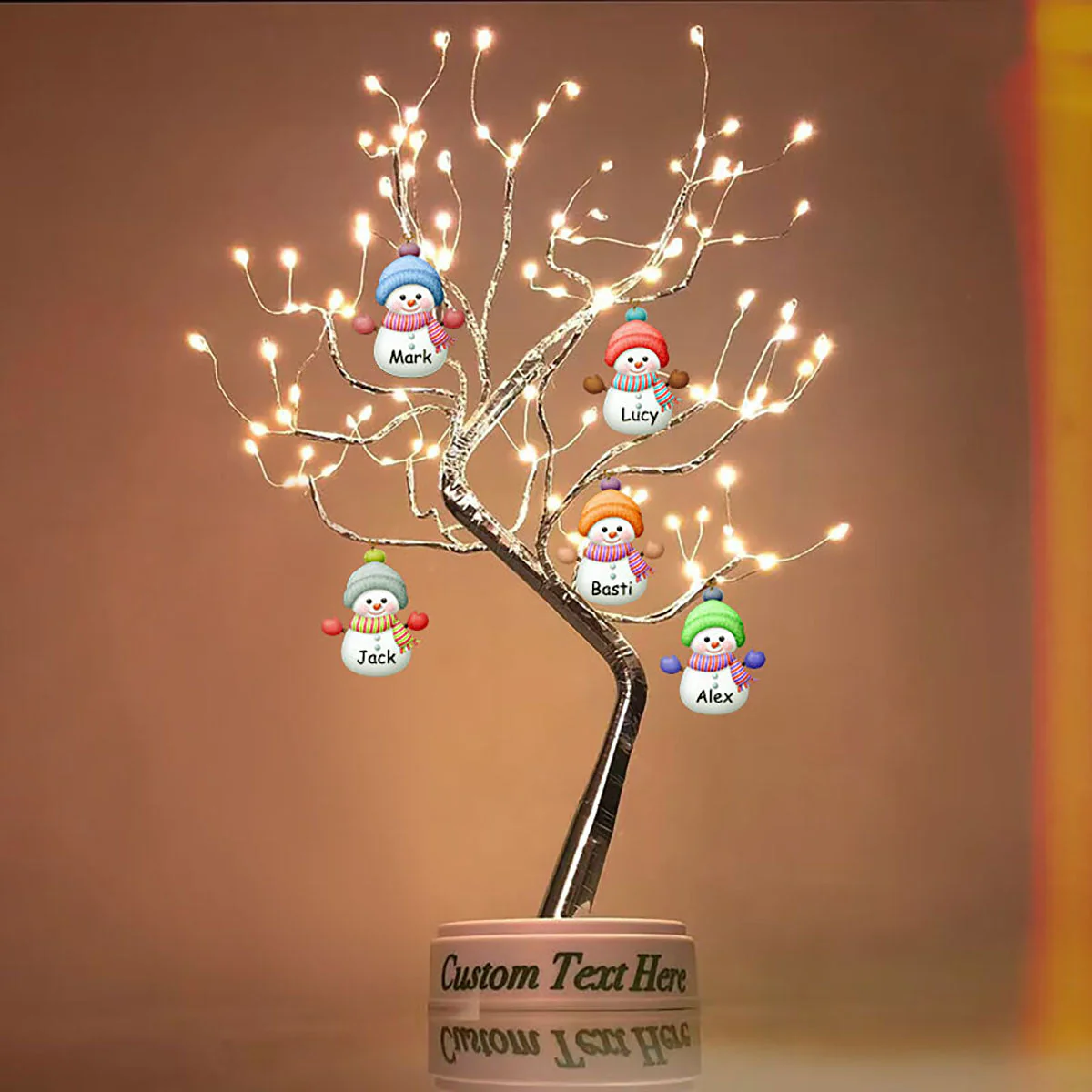 Personalized Snowman Family LED Tree Light - Image 2