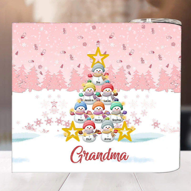Personalized Snowman Kid Pink Sky Skinny Tumbler - Image 4