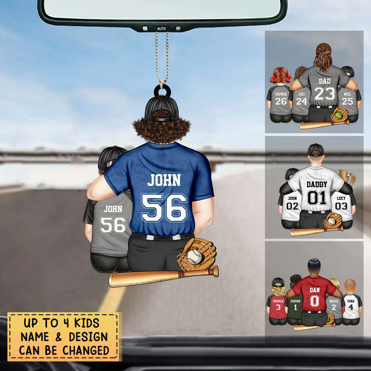 Personalized Softball/Baseball Dad Acrylic Car Ornament- Gift For Sport Dad - Image 2