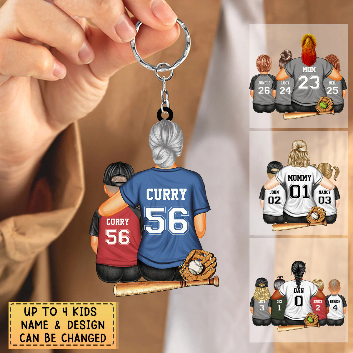 Personalized Softball/Baseball Mom Acrylic Keychain-Gift For Sport Mom - Image 2