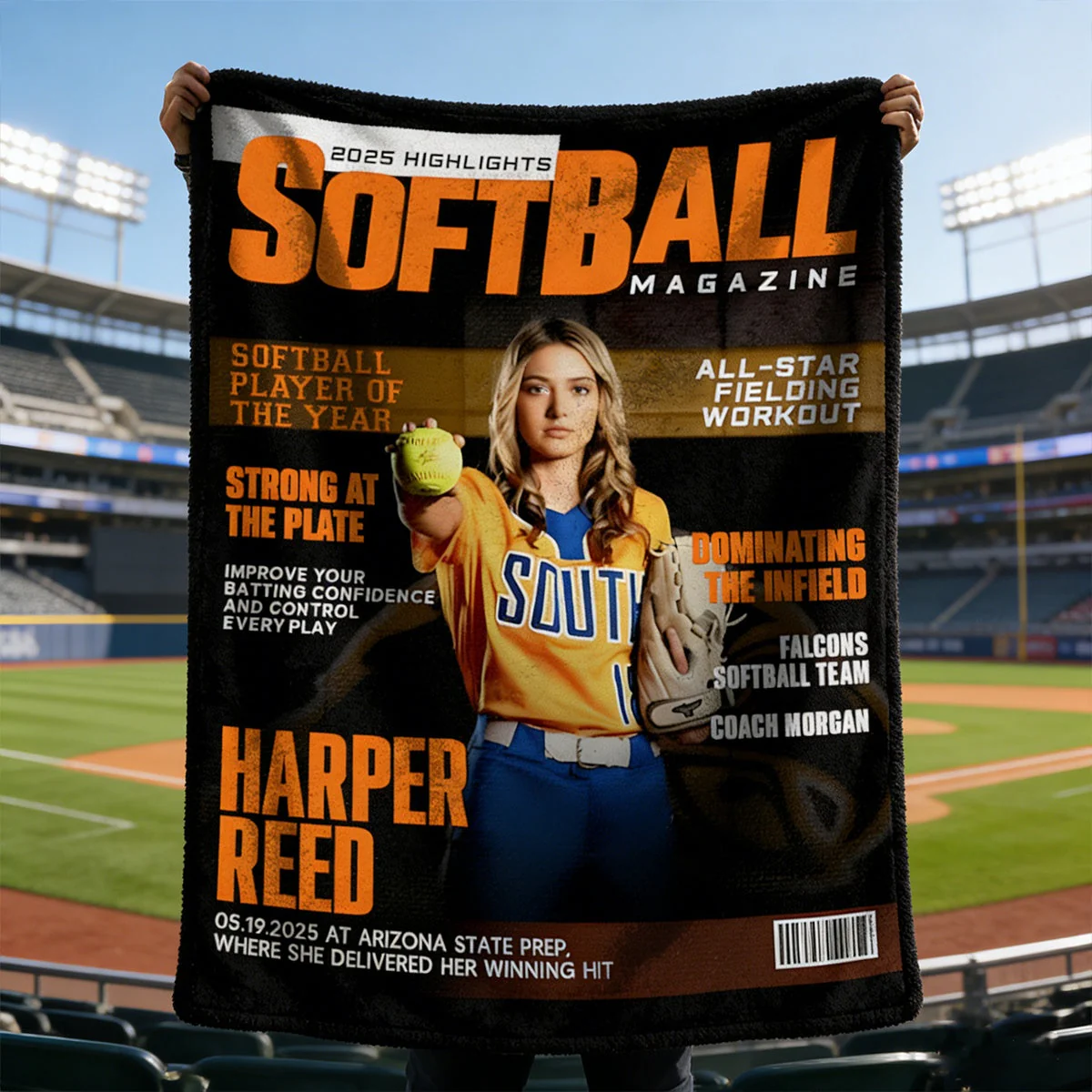 Personalized Softball Magazine Cover Blanket, Custom Sport Magazine Cover, Softball Player Gift - Image 2