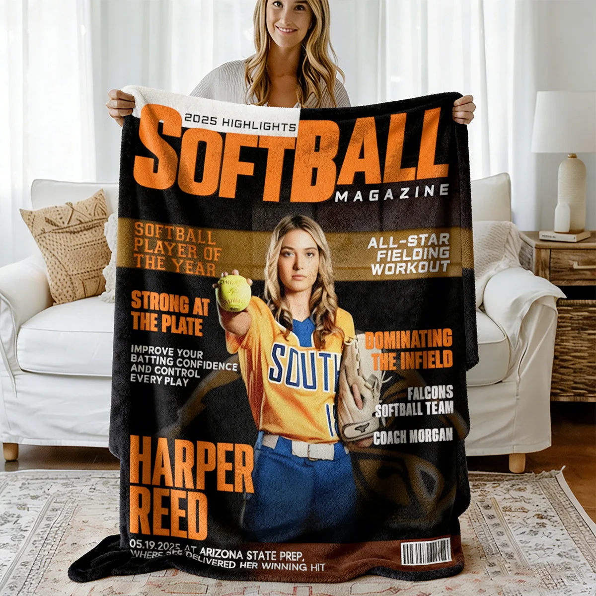 Personalized Softball Magazine Cover Blanket, Custom Sport Magazine Cover, Softball Player Gift - Image 5