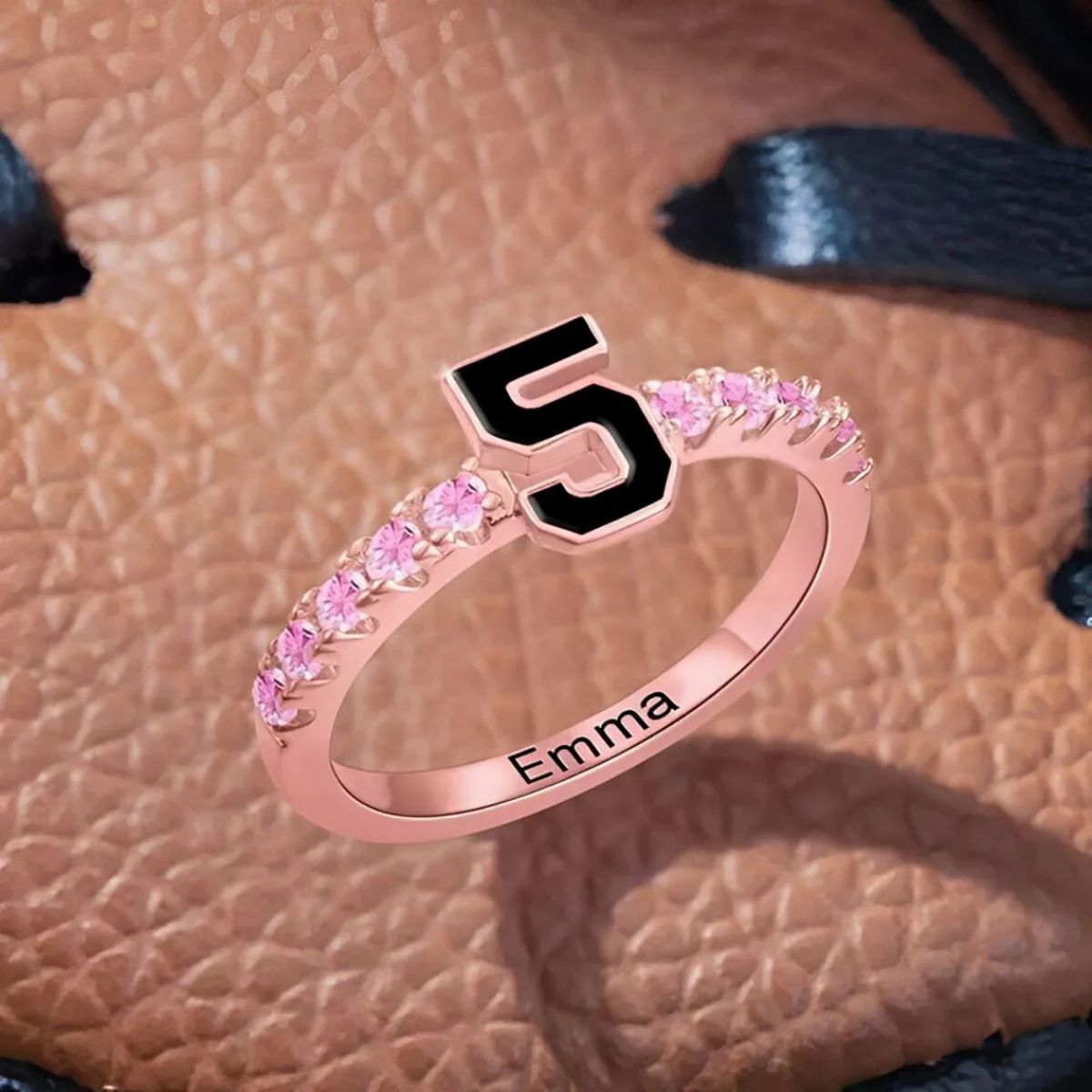 Personalized Sports Team Number Birthstone Ring with Custom Engraving Text - Basketball Baseball Mom Ring - Image 4