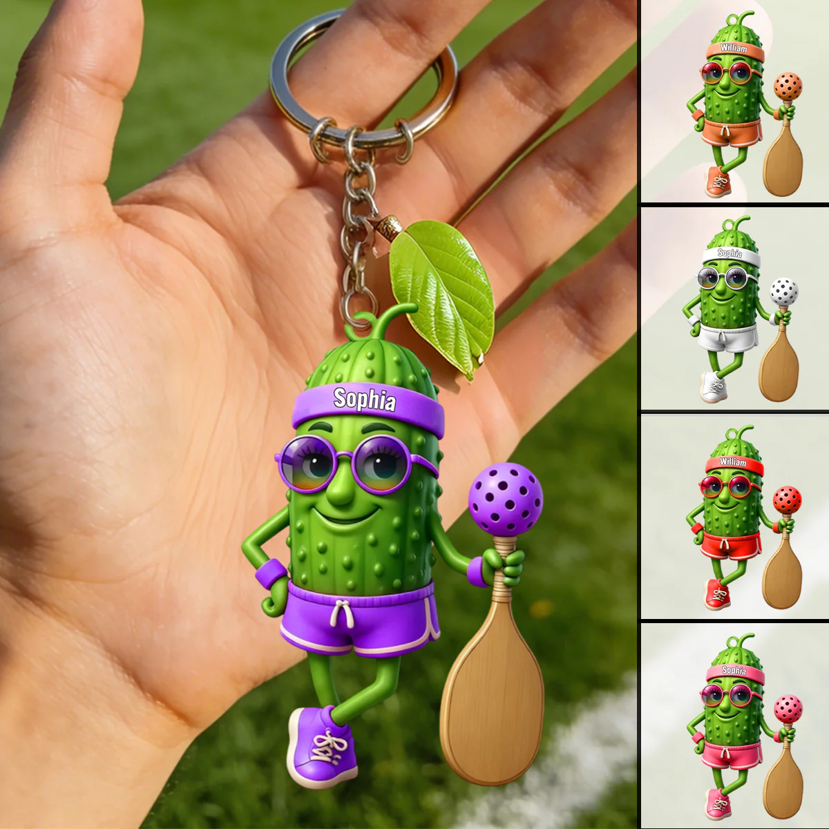 Personalized Sporty Cucumber Pickleball Christmas Acrylic Keychain - Image 2