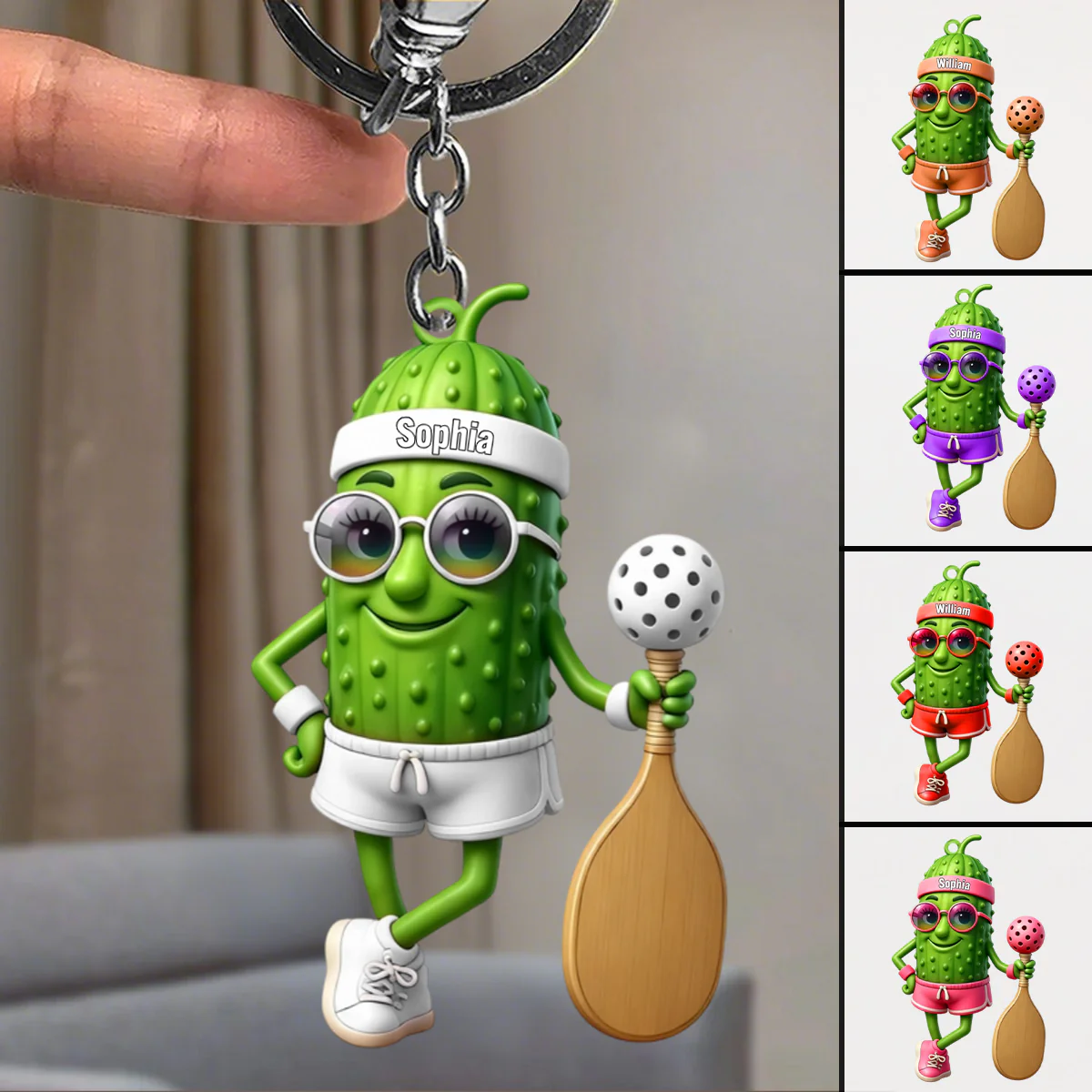 Personalized Sporty Cucumber Pickleball Christmas Acrylic Keychain - Image 3