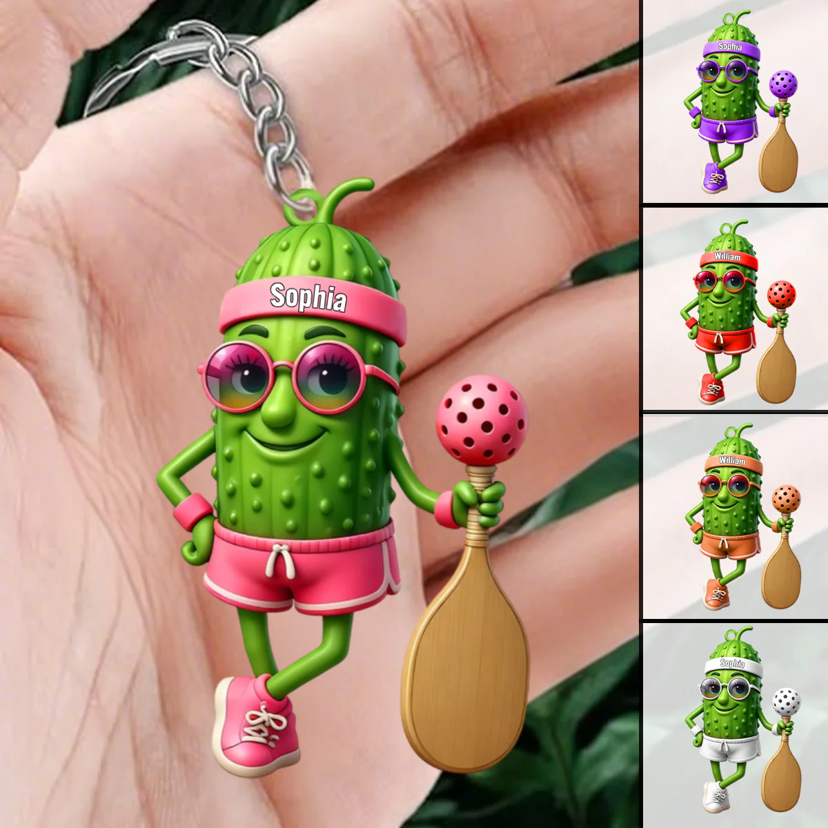Personalized Sporty Cucumber Pickleball Christmas Acrylic Keychain - Image 4