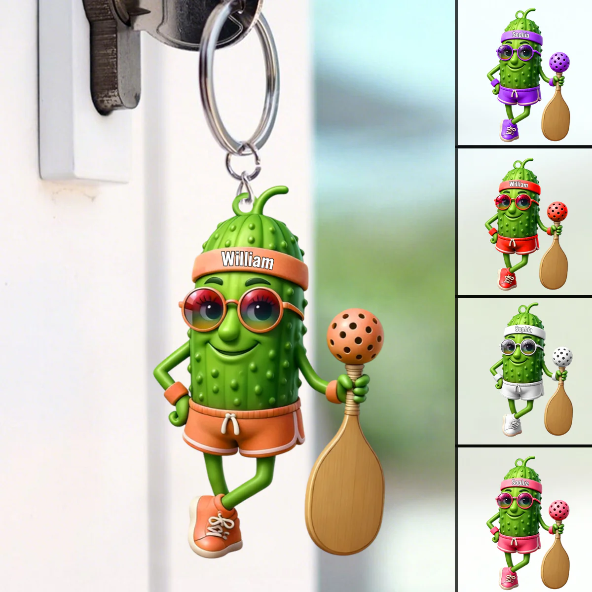 Personalized Sporty Cucumber Pickleball Christmas Acrylic Keychain - Image 5