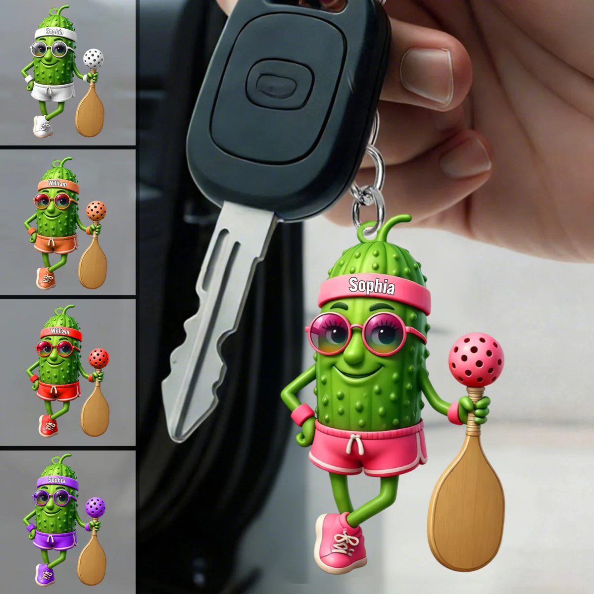 Personalized Sporty Cucumber Pickleball Christmas Acrylic Keychain - Image 6