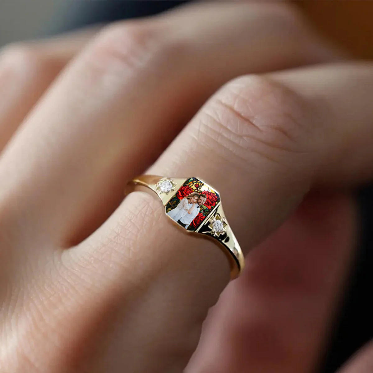 Personalized Stained Glass Background Photo Birthstone Ring - Image 10