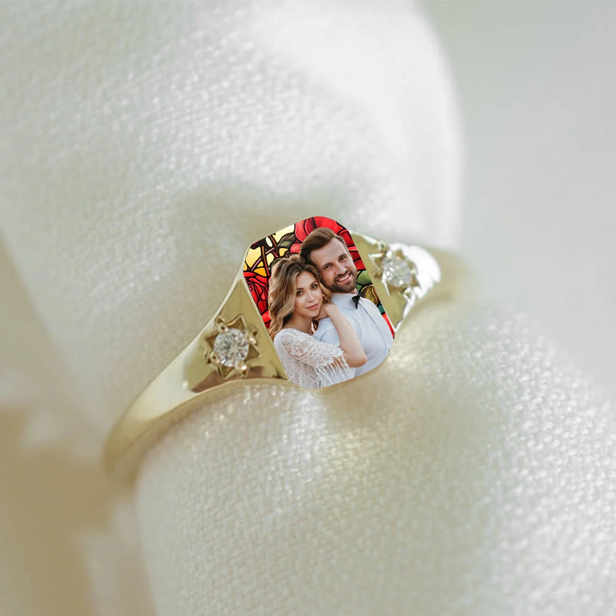 Personalized Stained Glass Background Photo Birthstone Ring - Image 4