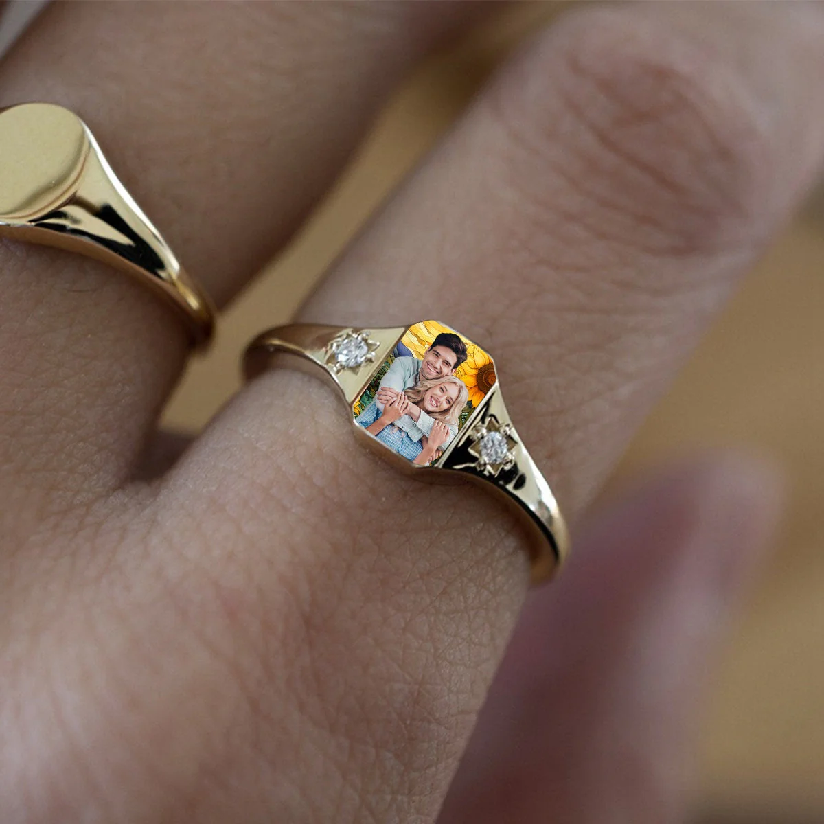 Personalized Stained Glass Background Photo Birthstone Ring - Image 7