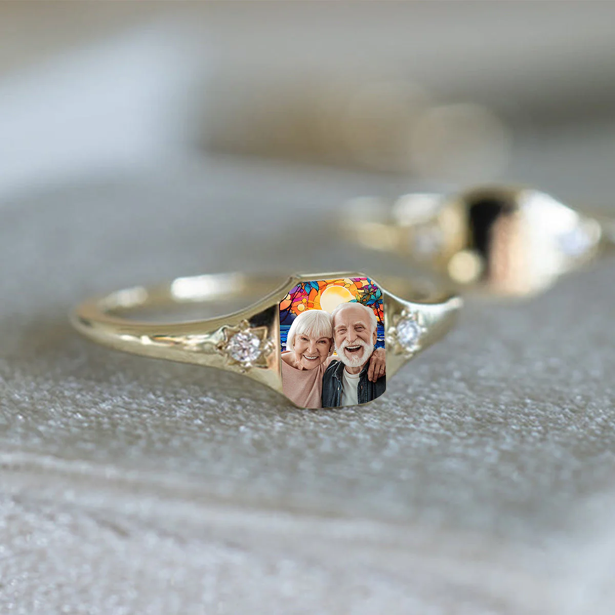 Personalized Stained Glass Background Photo Birthstone Ring - Image 9