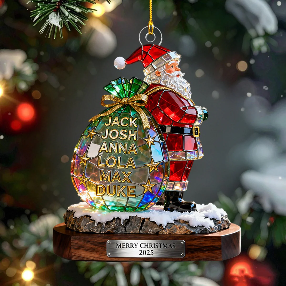 Personalized Stained Glass Effect Family Santa Claus Theme Acrylic Ornament - Image 2