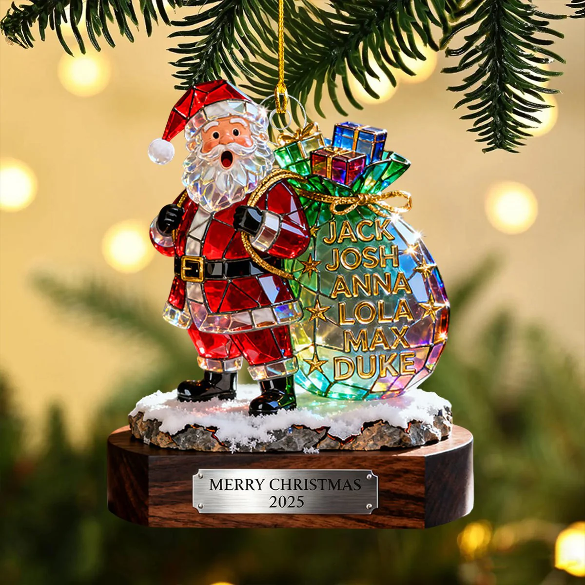 Personalized Stained Glass Effect Family Santa Claus Theme Acrylic Ornament - Image 3
