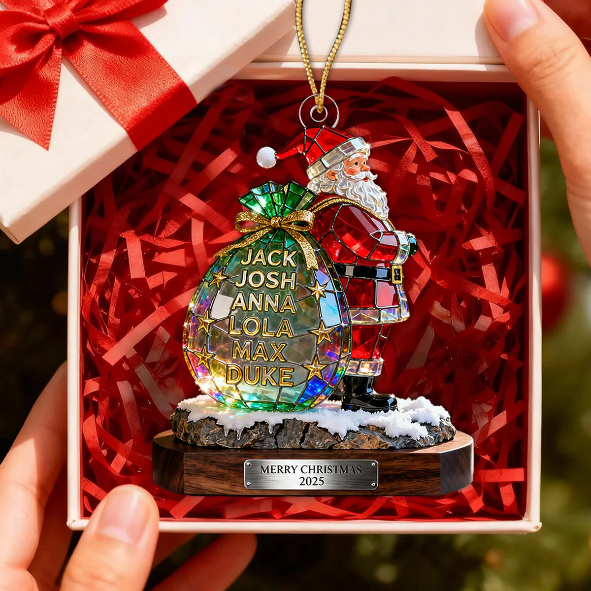 Personalized Stained Glass Effect Family Santa Claus Theme Acrylic Ornament - Image 5